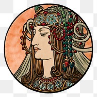 Art nouveau png lady, remixed from the artworks of <a href="https://www.rawpixel.com/search/Alphonse%20Maria%20Mucha?sort=curated&amp;page=1">Alphonse Maria Mucha</a>