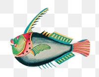 Vintage fish png sticker, aquatic animal colorful illustration, remix from the artwork of Louis Renard