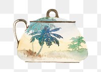 Png vintage tropical tree sugar bowl, remixed from Noritake factory china porcelain tableware design