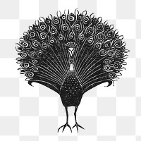 Peacock png in black print, remixed from artworks by Gerrit Willem Dijsselhof