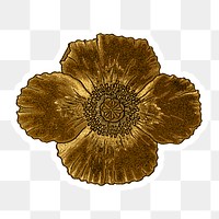 Vintage gold poppy flower sticker with white border design element