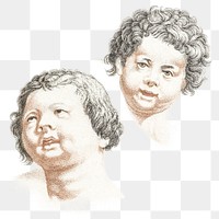 Baby faces png sticker vintage drawing