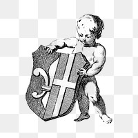 Hand drawn cherub with shield