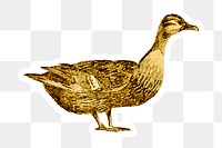 Vintage gold duck sticker with a white border