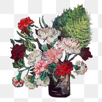 Vase with Carnations png sticker, Van Gogh's flower artwork on transparent background, remastered by rawpixel