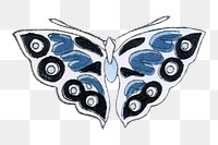 Blue butterfly png sticker, vintage hand drawn design clip art, transparent background