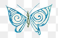 Butterfly doodle png sticker, blue vintage design, transparent background