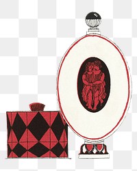 Vintage png red perfume bottle, remixed from the artworks by Mario Simon