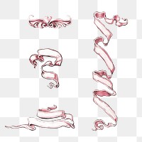 Pink ribbon  vintage illustration set design element