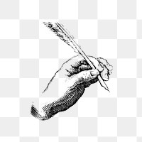 Hand holding a feather pen design element