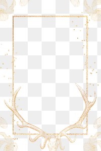 Gold frame png, animal skull drawing graphic on transparent background  