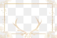 Gold frame png, animal skull drawing graphic on transparent background  