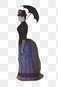 Woman with umbrella png sticker from George Seurat's A Sunday Afternoon on the Island of La Grande Jatte, famous painting, remastered by rawpixel