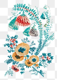 Vintage embroidery flower png, featuring public domain artworks