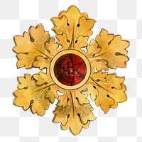 Vintage rose flower with gold leaves png, featuring public domain artworks