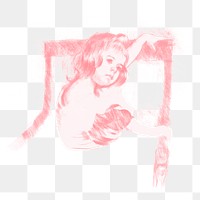 Vintage hand drawn girl on a chair illustration, remixed from the artworks of Mary Cassatt.