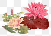 Lotus sticker png, Japanese ukiyo e art, transparent background
