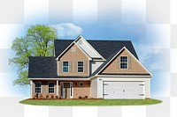 PNG two story house, blue sky and lawn clipart, transparent background