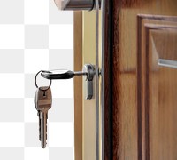 Keys & door png clipart, first home purchase, real estate concept