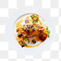 Png food sticker, fine dining photography, transparent background