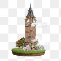 Aesthetic Big Ben png, London clock tower, park remixed media, transparent background