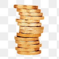 Gold coins png sticker, money stack image on transparent background