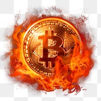 Flaming bitcoin png clipart, cryptocurrency, digital finance, grunge remixed media