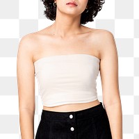 Woman png cut out, wearing bandeau top