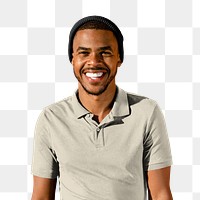 Png happy man wearing polo collar t-shirt on transparent background