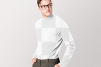 Casual long sleeve png mockup transparent, worn by a young man