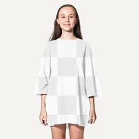 Casual tshirt dress mockup png transparent, worn by a young woman