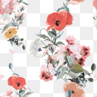 Vintage floral png pattern clipart, transparent background, remixed from original artworks by Pierre Joseph Redout&eacute;