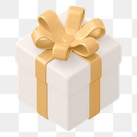 White gift box png sticker, 3d birthday graphic on transparent background