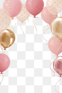 Pink balloon 3d frame png, birthday graphic, transparent background