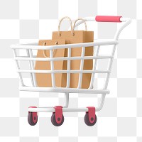 Shopping cart png bags, 3D illustration on transparent background