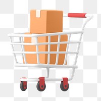 3D parcel  png trolley, courier service illustration on transparent background