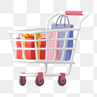 Birthday gift png shopping, 3D trolley illustration on transparent background