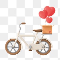 Valentine's delivery png bicycle, 3D vehicle illustration on transparent background