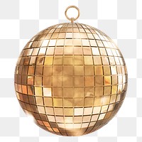 Gold disco png ball, 3D festive decoration illustration on transparent background