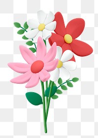 Flower bouquet png 3D sticker, colorful botanical illustration on transparent background