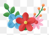 Colorful flower png border sticker, 3D illustration on transparent background