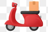 Red motorcycle png, 3D delivery service vehicle illustration on transparent background