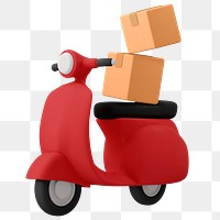 Red motorcycle png, 3D delivery service vehicle illustration on transparent background