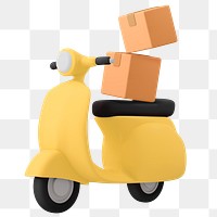 Yellow motorcycle png, 3D delivery service vehicle illustration on transparent background