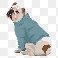 Dog sweater png sticker, English Bulldog on transparent background