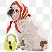 Dog lady png sticker, English Bulldog, transparent background