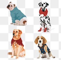 Cute winter dogs png sticker, transparent background set