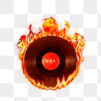 Flaming vinyl png record clipart, grunge music, red neon design