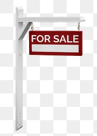 For sale png sign, real estate yard advertisement on transparent background
