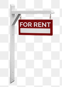 For rent png sign, real estate yard advertisement on transparent background